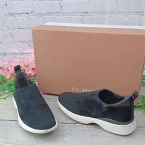 Via Spiga Laverno Black Suede Slip On Sneakers NIB